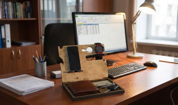 სამაგიდე ორგანიზერი მობილურის საათისა და საფულისთვის 1 სამაგიდე ორგანიზერი მობილურის საათისა და საფულისთვის