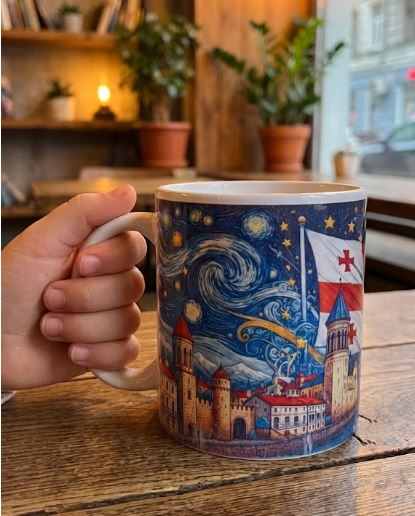 ჭიქა პრინტით საქართველო ევროკავშირის დროშის ფონზე 3 ჭიქა პრინტით საქართველო ევროკავშირის დროშის ფონზე - Image 2