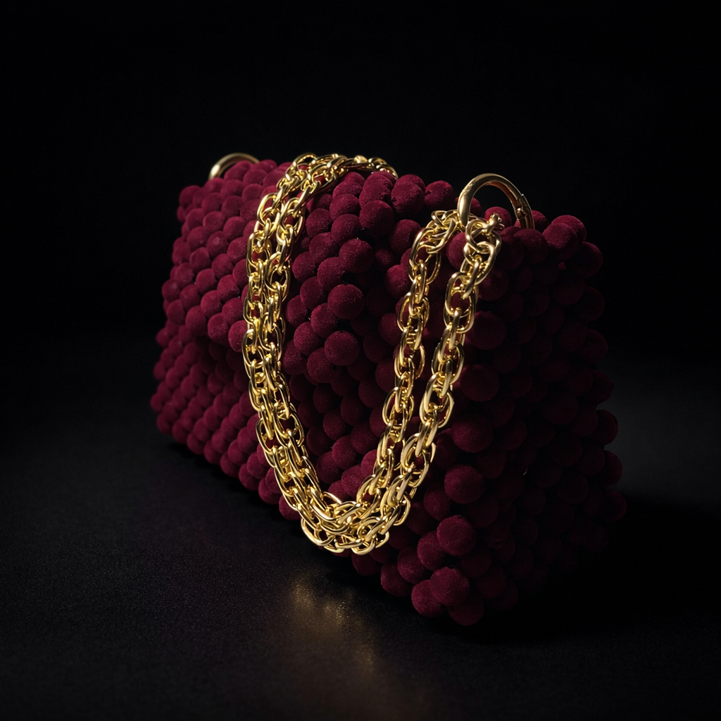Dark Red Velvet Bag / შინდისფერი ბარხატის ჩანთა 7 Dark Red Velvet Bag / შინდისფერი ბარხატის ჩანთა - Image 4