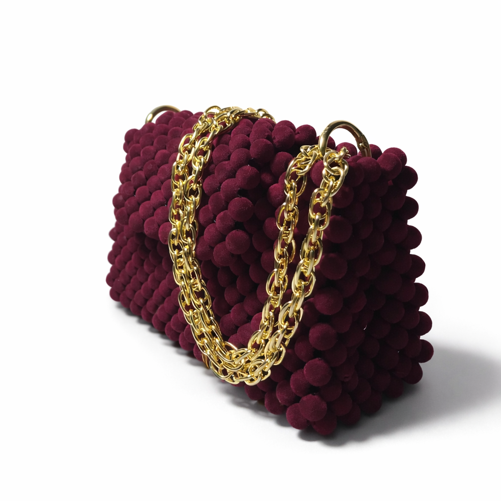 Dark Red Velvet Bag / შინდისფერი ბარხატის ჩანთა 5 Dark Red Velvet Bag / შინდისფერი ბარხატის ჩანთა - Image 3