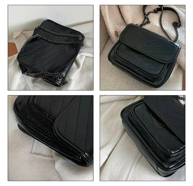 შავი კლასიკური ჩანთა ჯაჭვით - Image 4