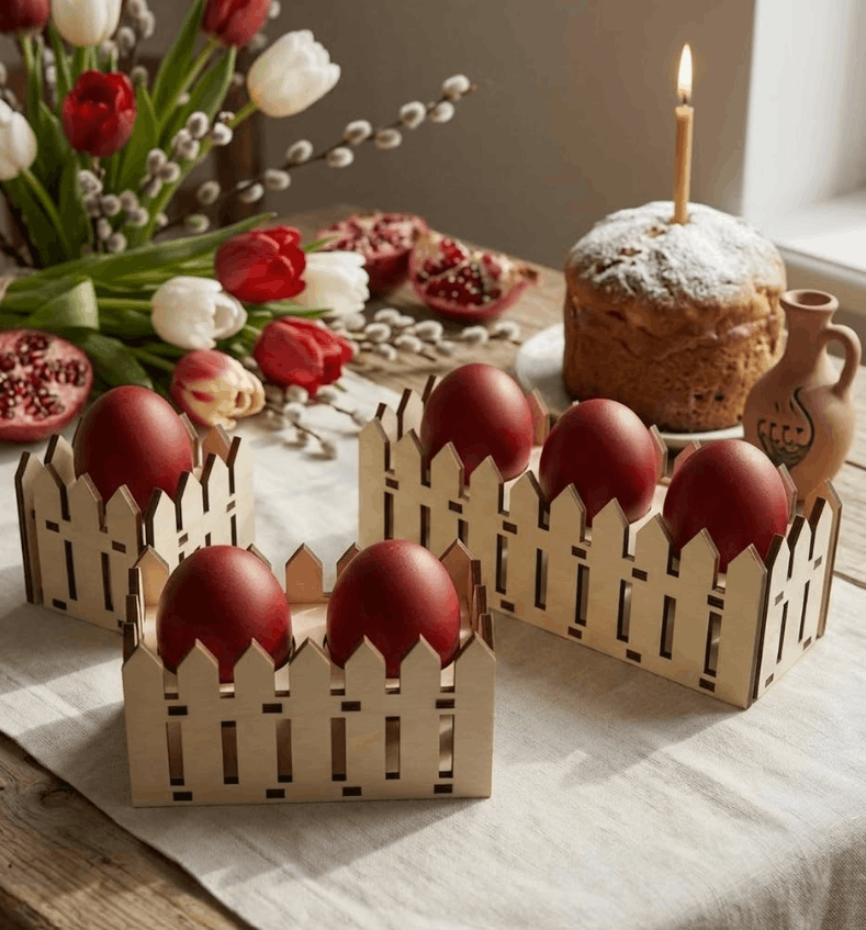 ღობის ფორმის სადგამი სააღდგომო კვრცხებისთვის 1 ღობის ფორმის სადგამი სააღდგომო კვრცხებისთვის