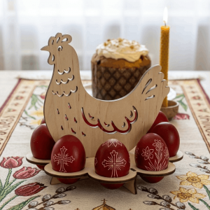 სააღდგომო კვერცხების სადგამი ქათმის დეკორაციით