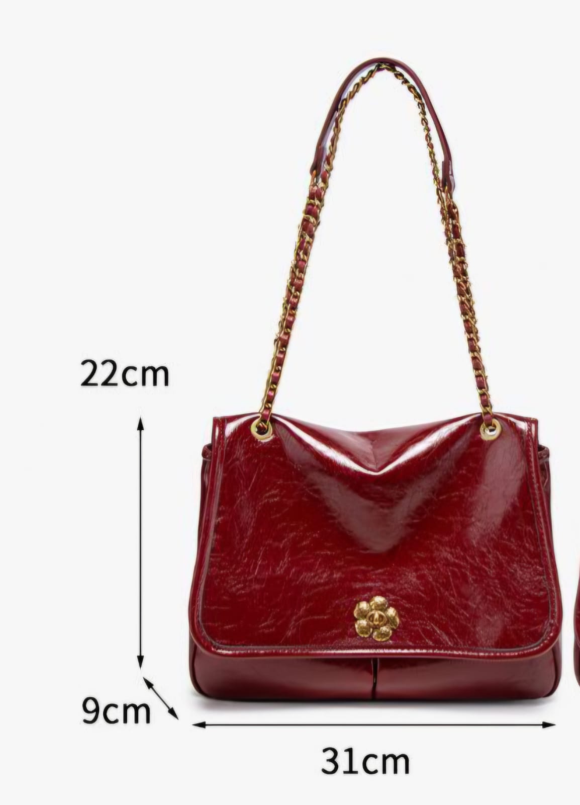 მხრის ჩანთა ოქროსფერი ყვავილით ბორდოსფერი 23 მხრის ჩანთა ოქროსფერი ყვავილით ბორდოსფერი - Image 12