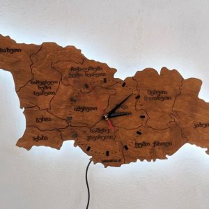 საქართველოს რუკის ხის საათი განათებით – ორდონიანი LED დეკორი